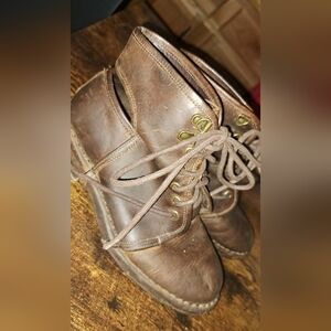 Y2K Jeffery Campbell Rosie Leather Ankle Boots Boho Tie Front Brown Slit Back 7